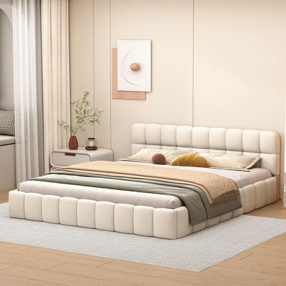 Tweepersoonsbed – Gestoffeerd Bed – Slaapbank – Ledikant – Bedframe – 140x200 cm – Linnen Bekleding – Stevige Lattenbodem