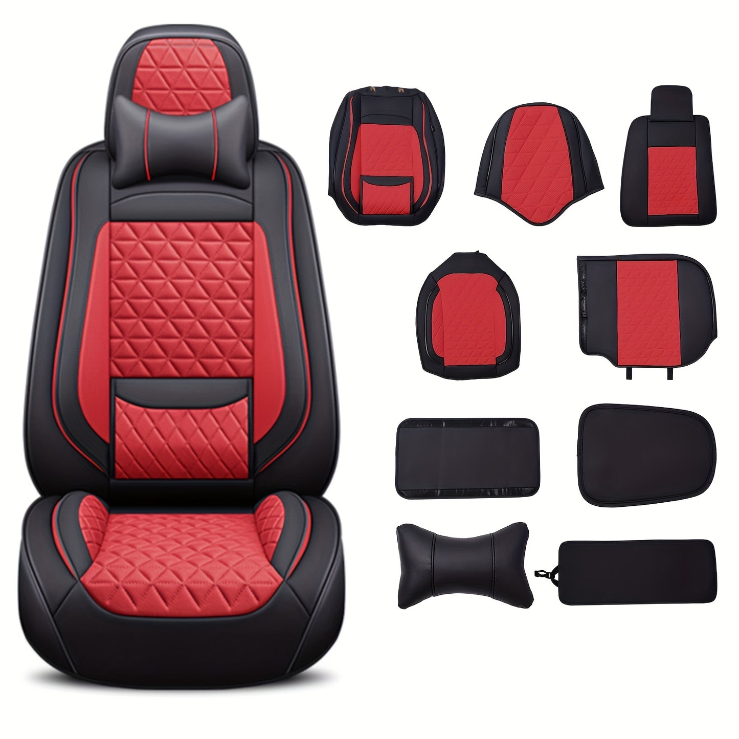 Autostoelhoes Leer – Stoelbeschermer Auto – Autostoelbekleding – Set Autostoelhoezen – Rode Variant – Ademend PU Leer – Volledige Set 5 Stoelen
