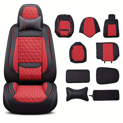 Autostoelhoes Leer – Stoelbeschermer Auto – Autostoelbekleding – Set Autostoelhoezen – Rode Variant – Ademend PU Leer – Volledige Set 5 Stoelen