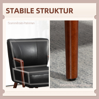 Accentstoel – Fauteuil – Bergère – Lounge Stoel – Relaxstoel – Kunstleer – Brede Zitting – Massief Rubberhout – Draaggewicht 120 kg – Compact 67x77x80 cm – Zwart