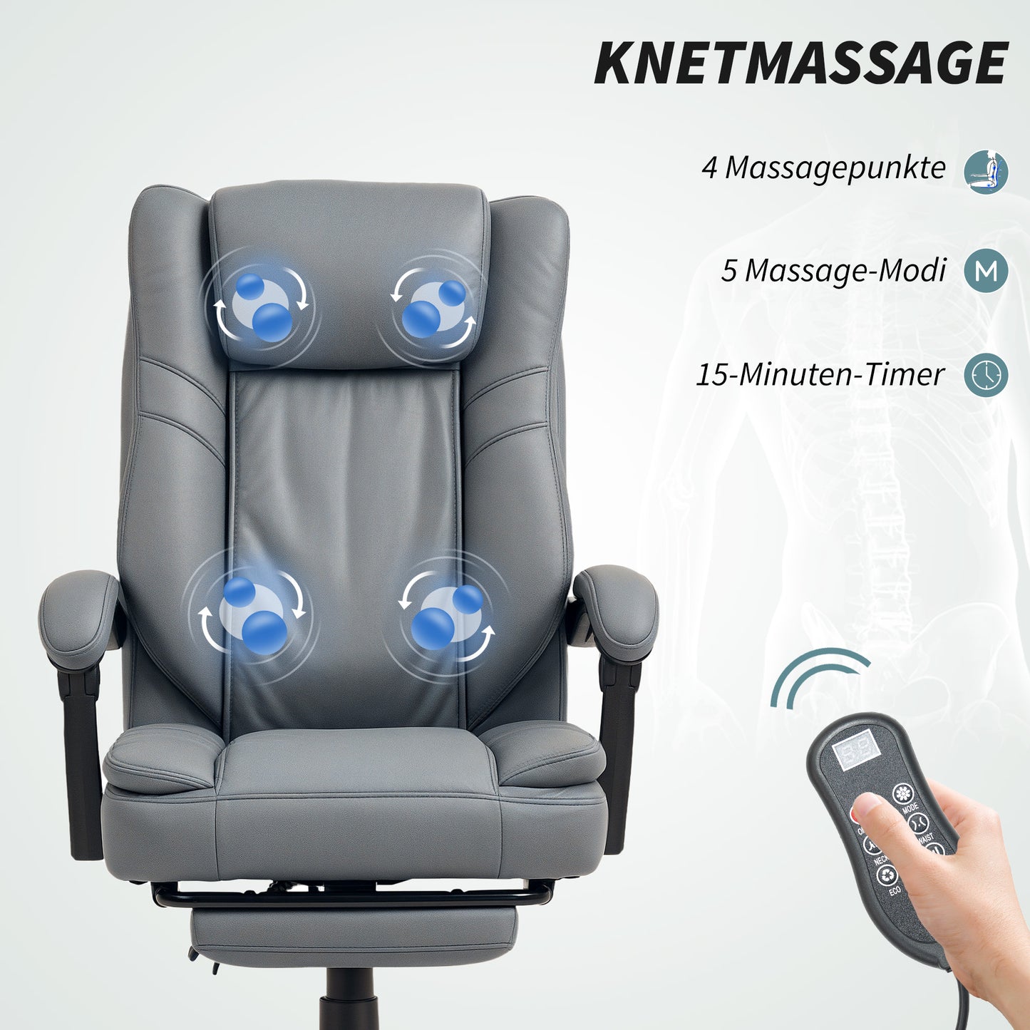 Bureaustoel – Kantoorstoel – Werkstoel – Deskchair – Massagestoel – Grijs – Verstelbare Zithoogte – Massagefunctie