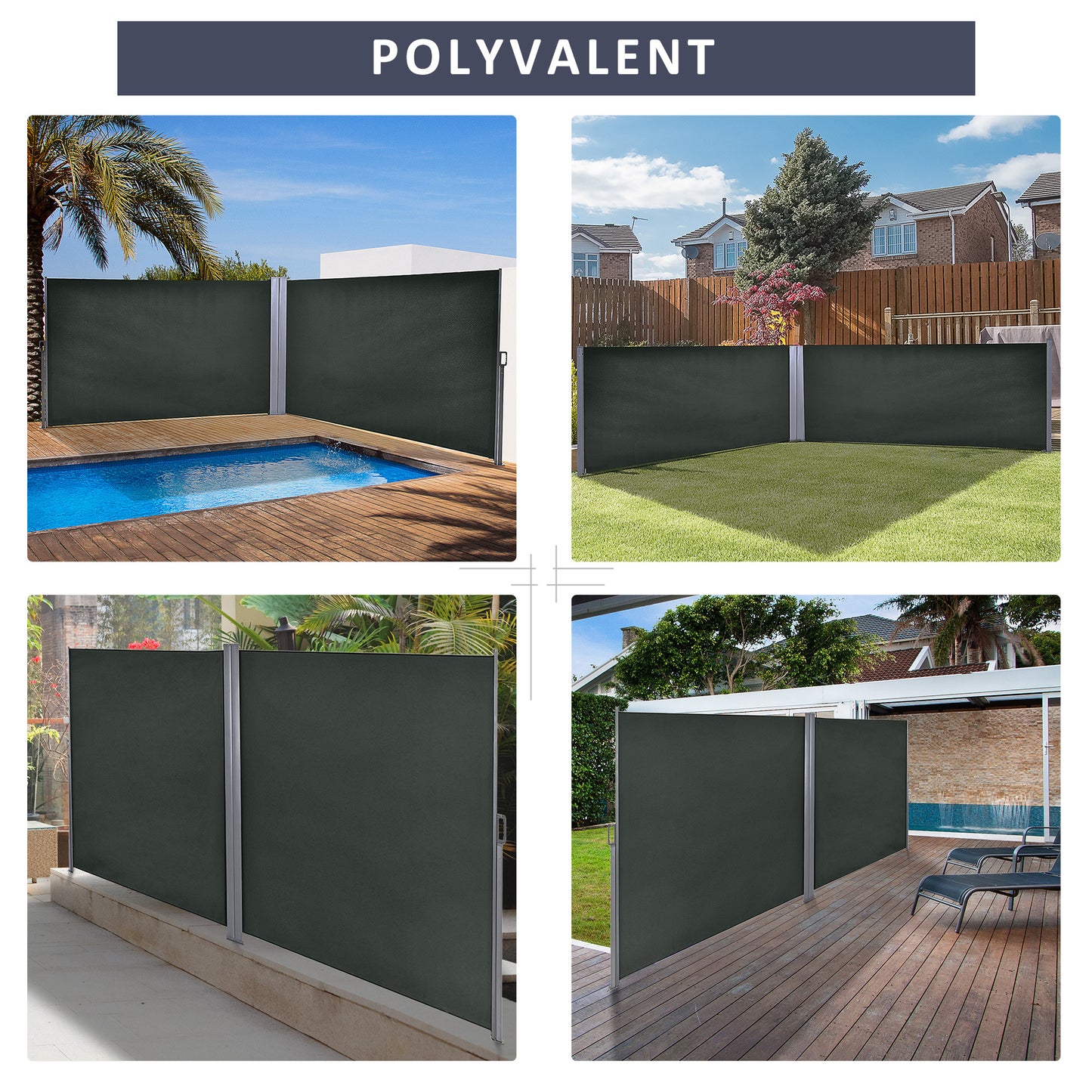 Uittrekbaar Scherm – Tuinafscheiding – Windscherm – Privacydoek – Balkonwand – Dubbelzijdige Privacy – 6 Meter Lang x 1,80 Meter Hoog – Anti-UV Polyester 180 g/m² Grijs