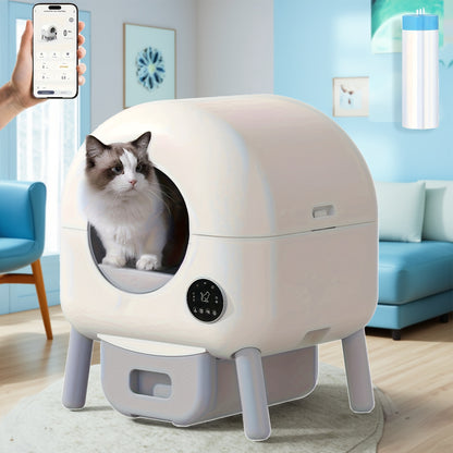 Zelfreinigende Kattenbak – Automatische Kattenbak – Slimme Kattenbak – Geurvrije Kattenbak – Meerdere Kattenbak – Stil En Efficiënt – Compact Rond Design