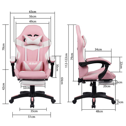 Gamingstoel – Gamestoel – Gaming Chair – Game Stoel – Bureaustoel – Roze – Ergonomisch Design – Uitschuifbare Voetensteun