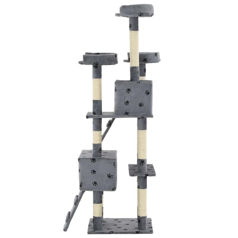 Multi-Level Cat Tree Tower with Sisal Scratching Posts, Stable Base & Paw Print Design - 170cm Tall Modern Cat Activity Center with Hanging Bed, Playrooms & Stairs - Space-Saving Indoor Cat Furniture for Living Room, Balcony