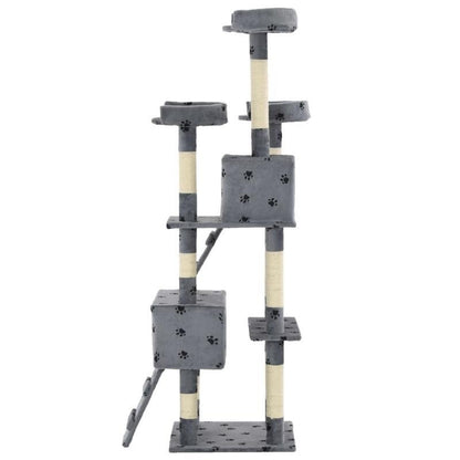 Multi-Level Cat Tree Tower with Sisal Scratching Posts, Stable Base & Paw Print Design - 170cm Tall Modern Cat Activity Center with Hanging Bed, Playrooms & Stairs - Space-Saving Indoor Cat Furniture for Living Room, Balcony