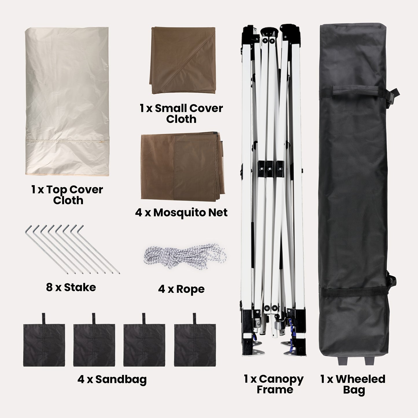 Partytent – Tuinpaviljoen – Pop-up Tent – Vouwtent – Overkapping – Waterdicht – Verstelbare Hoogte – Inclusief Muskietennet – Beige
