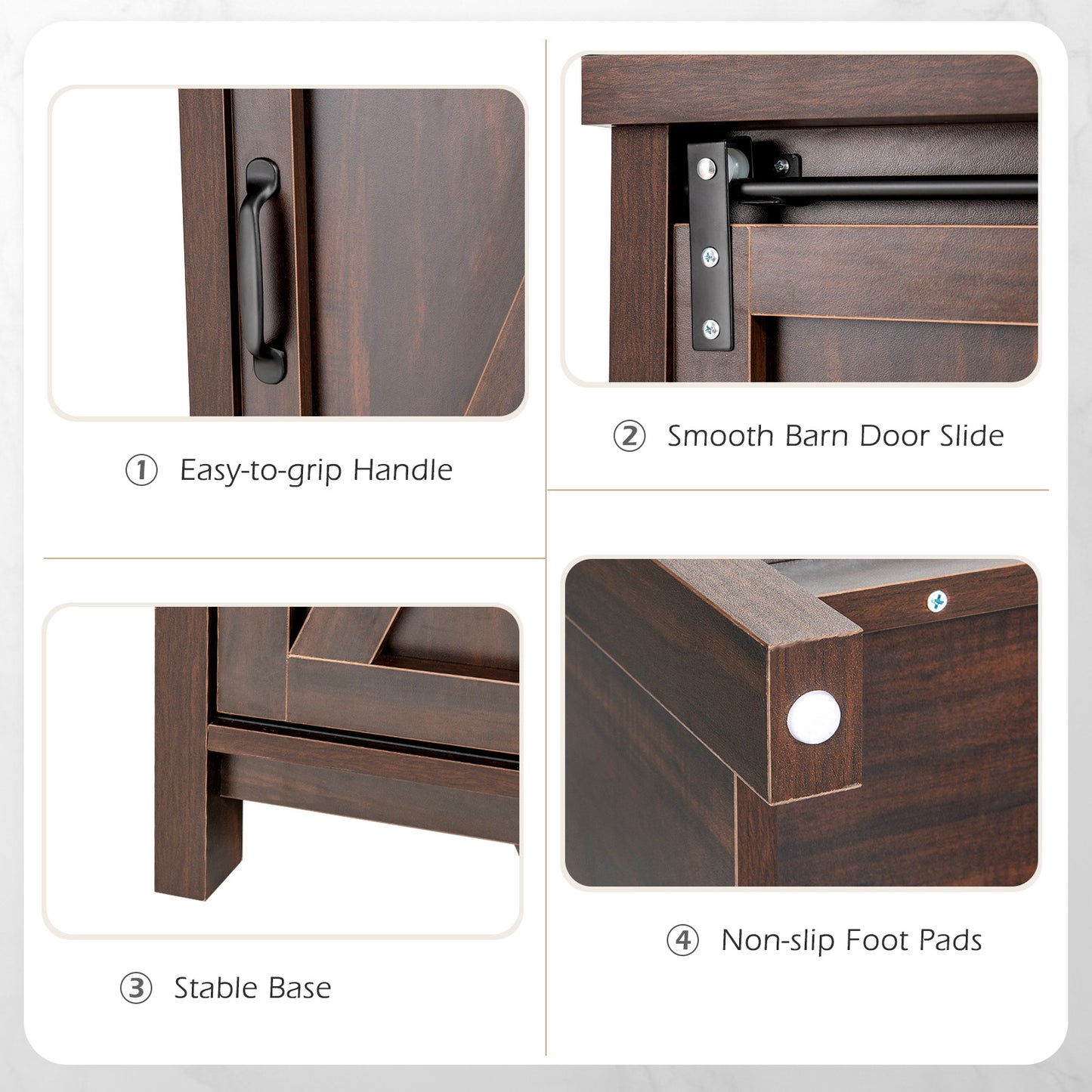 Kast – Opbergkast – Bijzetkast – Nachtkastje – Bruin – Schuifdeur – 4 Compartimenten – Hoogwaardig Spaanplaat – Compact Design