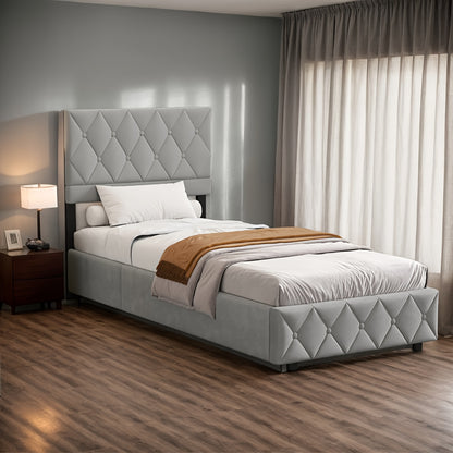 Boxspring Bed – Bed Met Opbergruimte – Slaapbank – Opbergbed – Hoofdbord Bed – 90x190 cm Beige – Hydraulische Opbergruimte – Linnen Stof