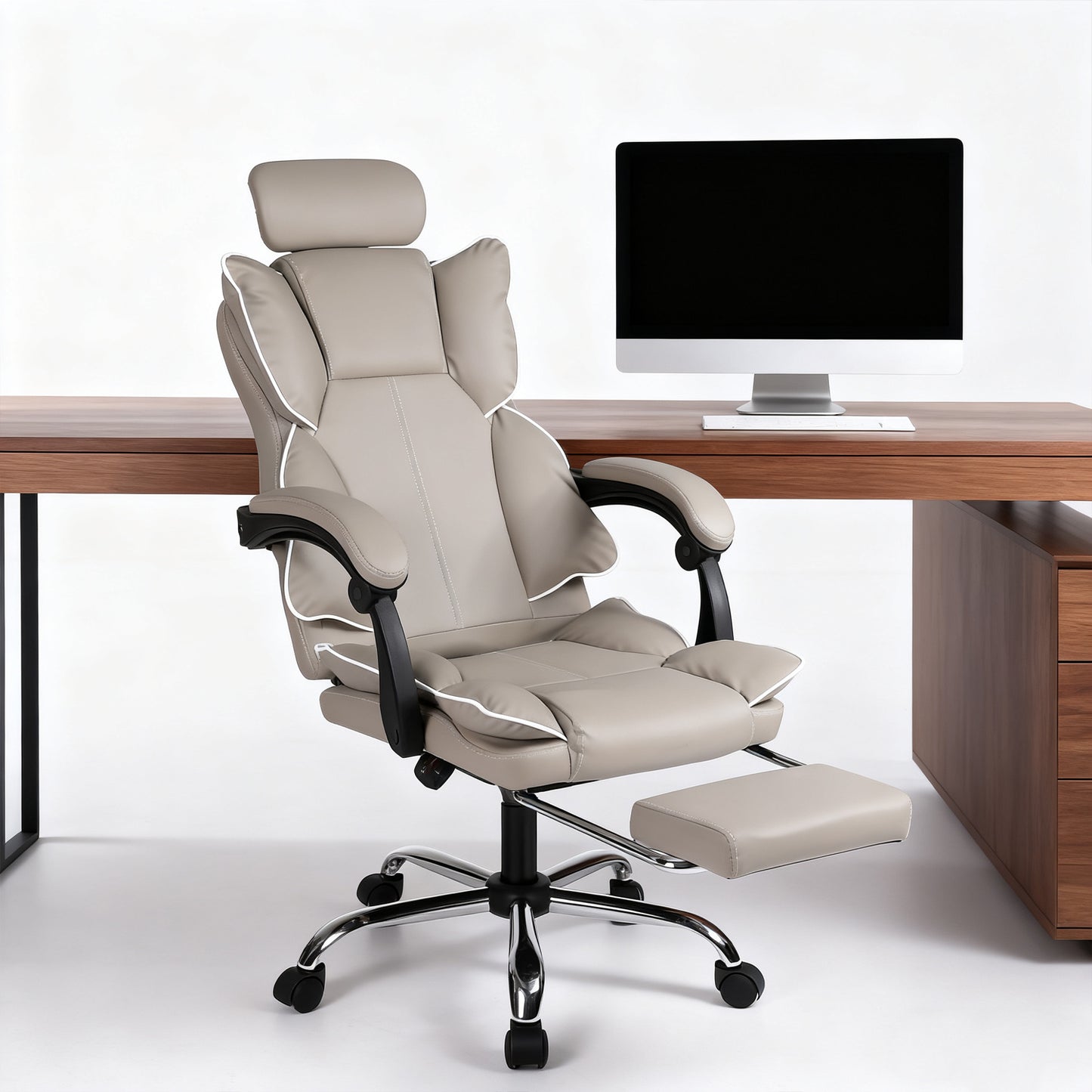 Gamingstoel – Gamestoel – Gaming Chair – Game Stoel – Bureaustoel – Ergonomisch Design – Verstelbare Lendensteun & Neksteun – Zwart-Wit