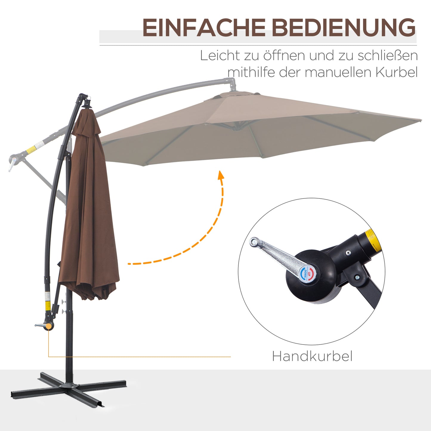 Parasol – Tuinparasol – Balkonparasol – Terrasparasol – Strandparasol – Stevig Stalen Frame – Handkurk Openen – Grijs Ø 2,95 m