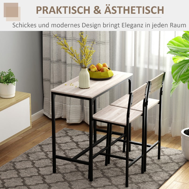 Eettafel Set – Bartafel – Hoektafel – Keukentafel – Barstoelen – MDF Zwart – Compact 89x45x87 cm – Inclusief 2 Stoelen