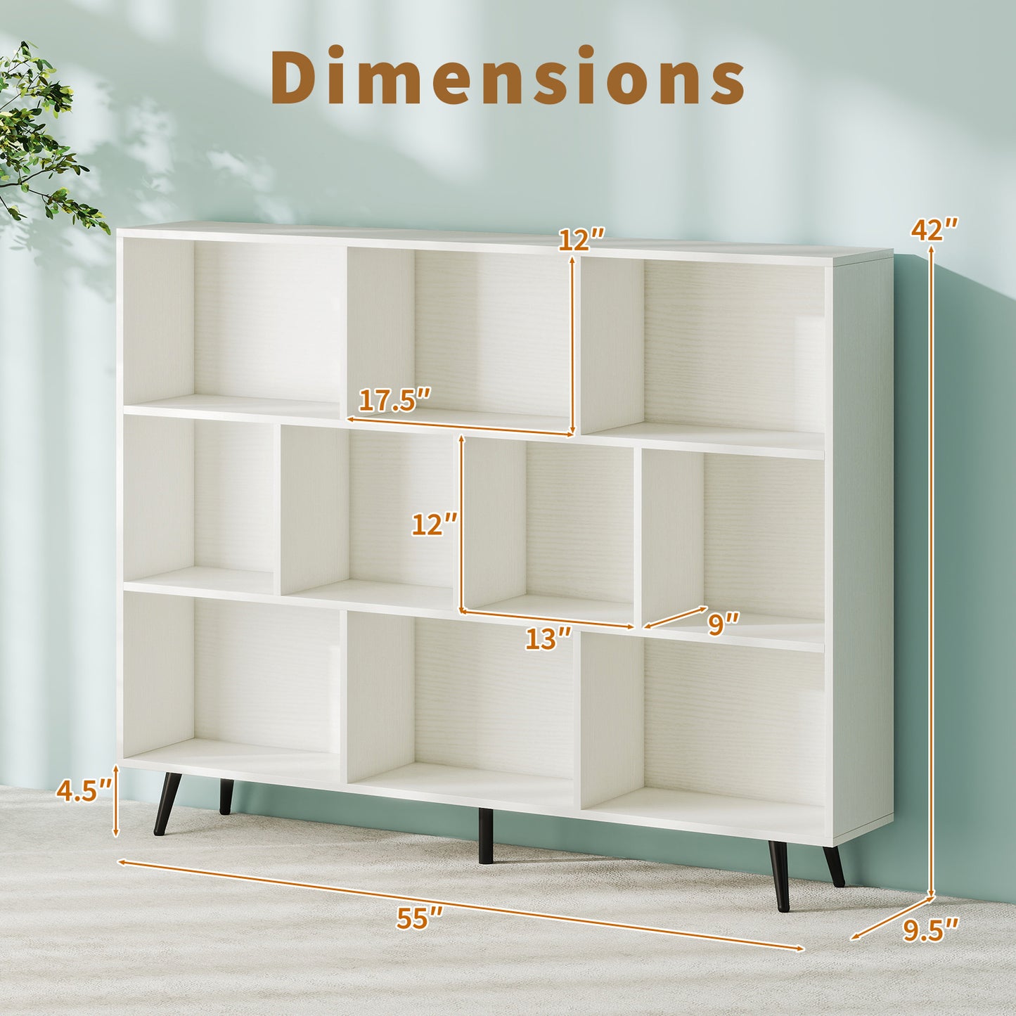 10-Cube Boekenkast – Boekenkast – Opbergkast – Rek – Displaykast – Wit – Mid Century Modern Design – Met 5 Tapered Metalen Poten – Anti-Kantel Veiligheid