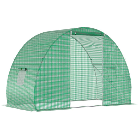 Tunnelkas – Kweekkas – Serre – Groentekas – Beschermhoes – 4,5 m² – Gehard Stalen Frame – Zipper Deur en 2 Roll-Up Ramen – Groen