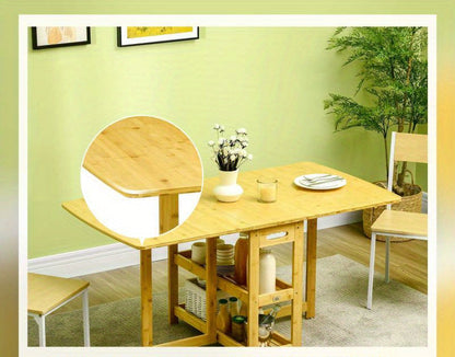 Verstelbare Bamboe Eettafel – Uitschuifbare Tafel – Uitklapbare Tafel – Opbergtafel – Balkon Tafel – 4 Verlengbladen – Lichtgewicht & Draagbaar