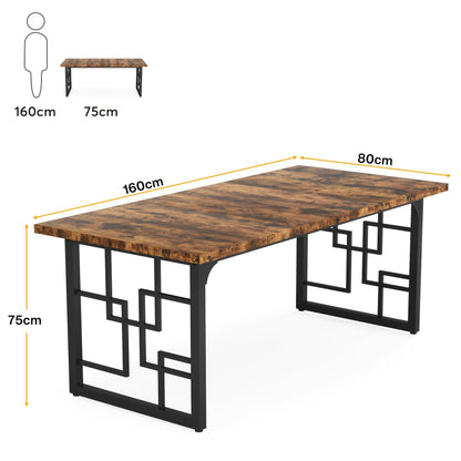 Eettafel – Tafel – Keukentafel – Eetkamertafel – Landelijke tafel – Rustiek Bruin Hout – Industrieel Zwart Metalen Frame – 160 cm Rechthoekig – Geschikt voor 4-6 Personen