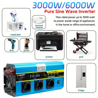 Zuivere Sinusgolf Omvormer – Stroomomzetter – Spanningsconverter – Inverter – AC Converter – 24V 3000W – LCD Display – Afstandsbediening