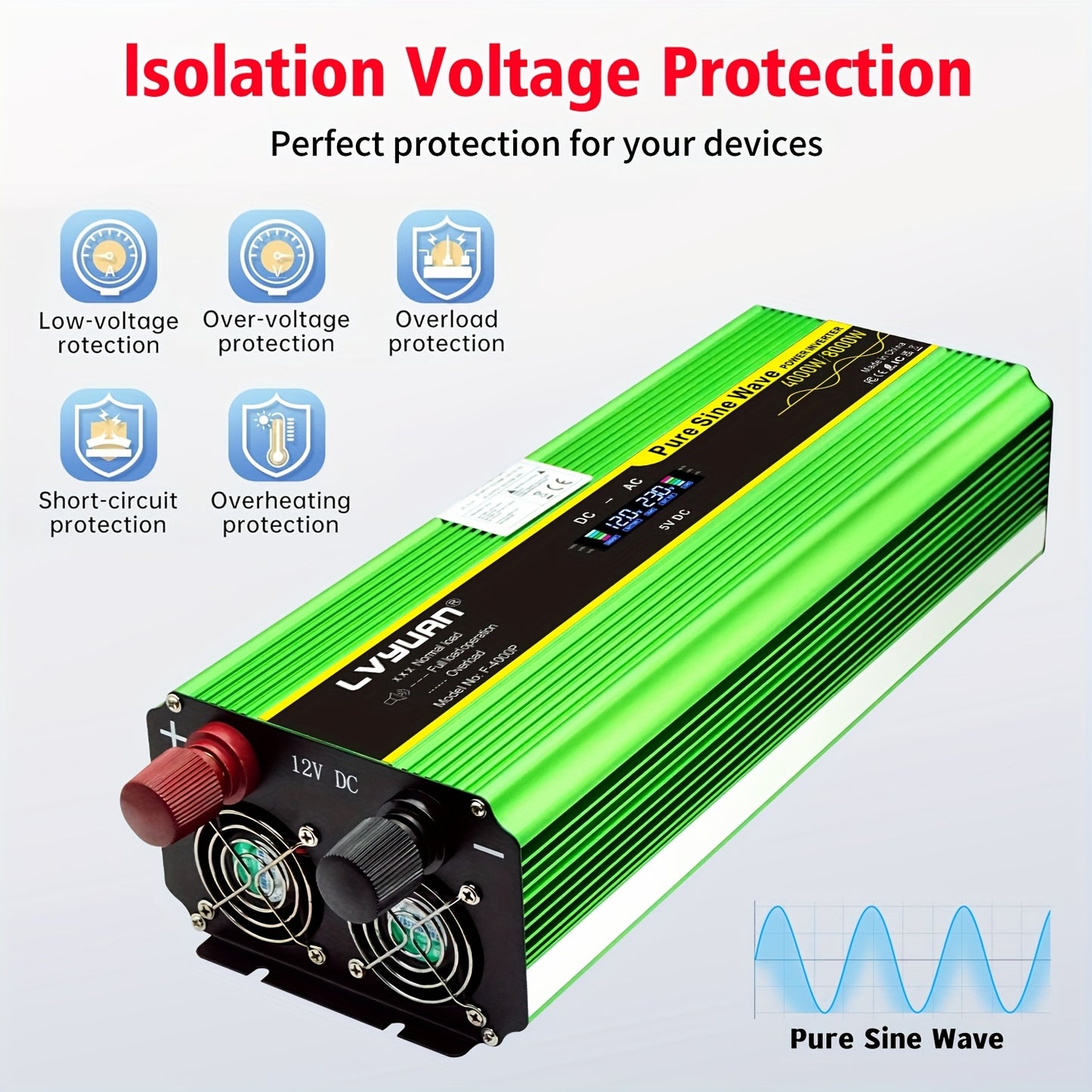Omvormer 12V – Spanningomvormer – Inverter – DC naar AC Converter – Stroomomzetter – Hoog Vermogen 4000W – Hard-Wired Installatie