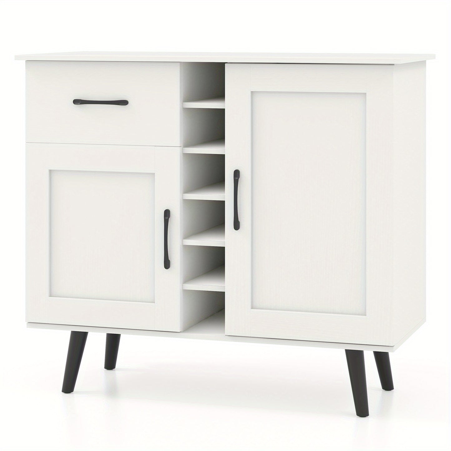 Buffetkast – Sideboard – Dressoir – Opbergkast – Wijnkast – 90x40x79 cm – Verstelbare Planken & Anti-Kantelbeveiliging – Metalen Poten & MDF Wit