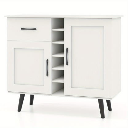 Buffetkast – Sideboard – Dressoir – Opbergkast – Wijnkast – 90x40x79 cm – Verstelbare Planken & Anti-Kantelbeveiliging – Metalen Poten & MDF Wit