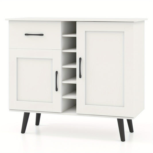 Buffetkast – Sideboard – Dressoir – Opbergkast – Wijnkast – 90x40x79 cm – Verstelbare Planken & Anti-Kantelbeveiliging – Metalen Poten & MDF Wit