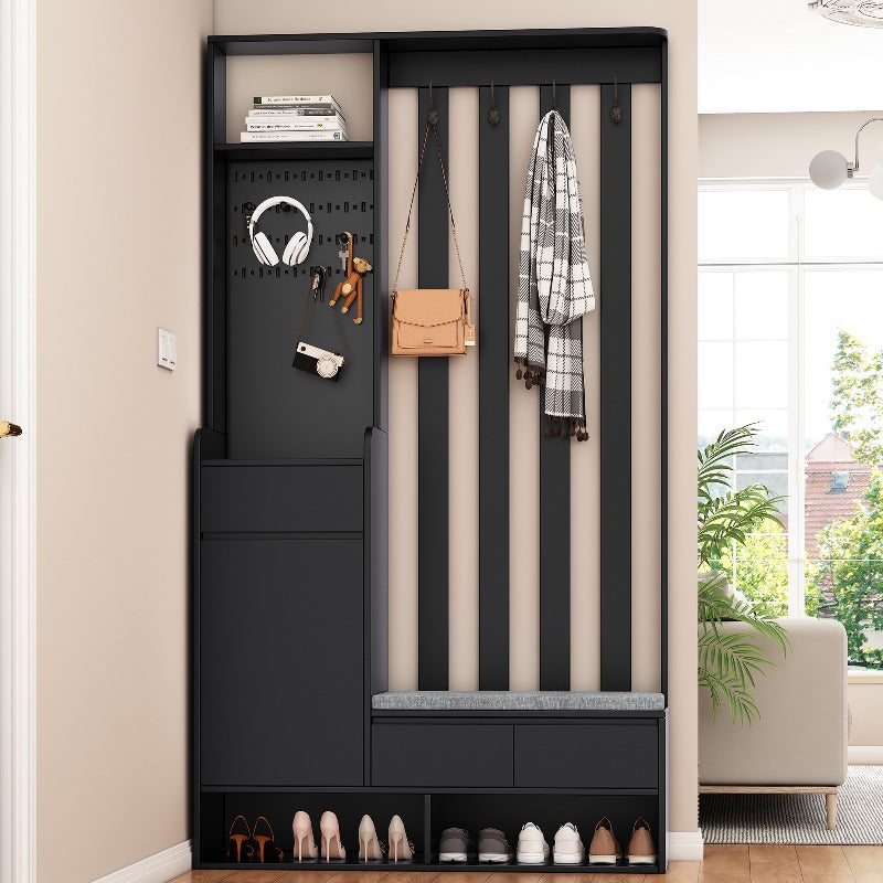 Schoenenkast – Schoenenrek – Schoenenbank – Schoenenopberger – Hal Organizer – Met 4 Haken – Zwart Metalen Frame – Gevoerde Zitplek – 180x100x35 cm – Ruimtebesparend – Duurzaam