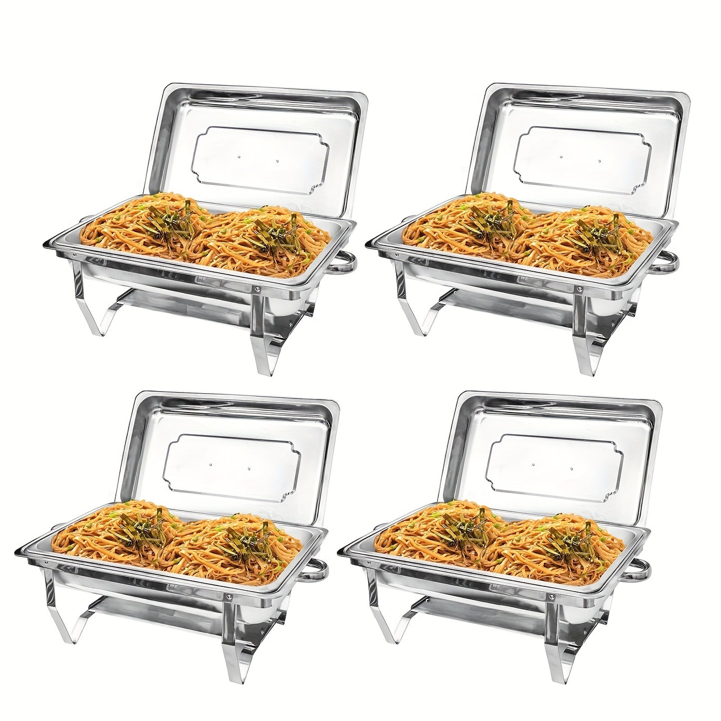 Cateringwarmer – Chafing Dish – Buffetset – Warmhoudschaal – Chafer – RVS – 4-delig – 8 Quart – Rechthoekig – Warmhoudfunctie Zonder Stroom