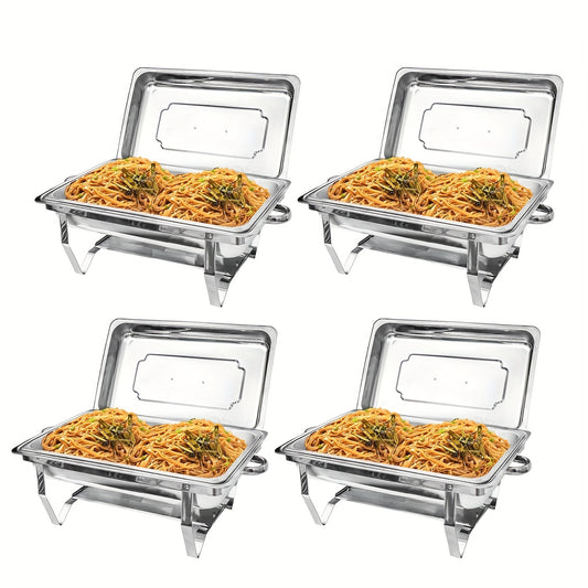 Cateringwarmer – Chafing Dish – Buffetset – Warmhoudschaal – Chafer – RVS – 4-delig – 8 Quart – Rechthoekig – Warmhoudfunctie Zonder Stroom