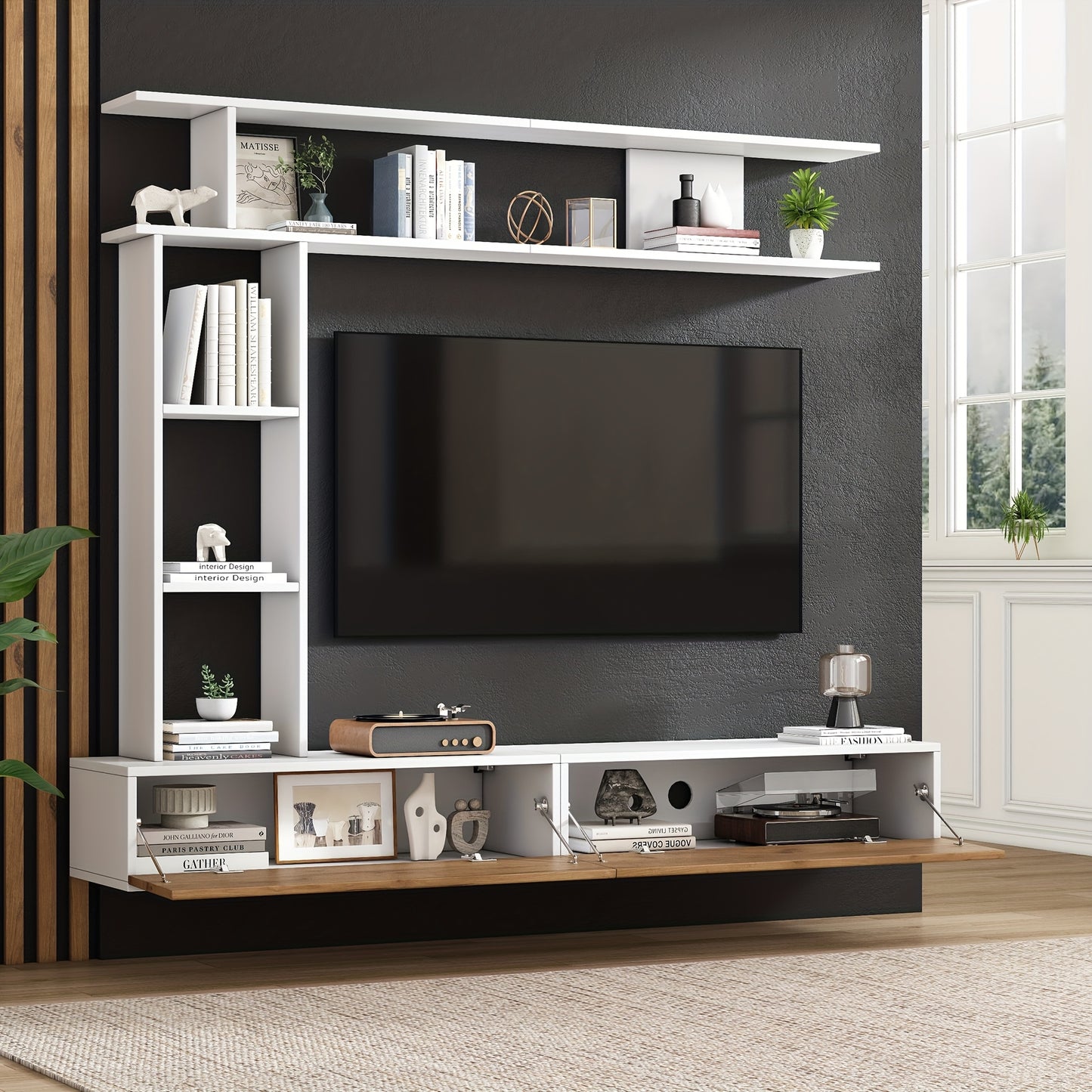 tv meubel – tv kast – tv meubelset – mediameubel – dressoir – bamboe materiaal – geschikt tot 203,2 cm tv’s – ruimtebesparend ontwerp
