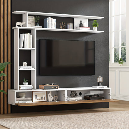 tv meubel – tv kast – tv meubelset – mediameubel – dressoir – bamboe materiaal – geschikt tot 203,2 cm tv’s – ruimtebesparend ontwerp