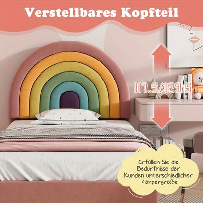 Roze Fluwelen Bed – Eenpersoonsbed – Stijlvol Bed – Slaapbank – Twijfelaarbed – Verstelbare Rugleuning – Lattenbodem – 90x200 cm – Houten Ondersteuning
