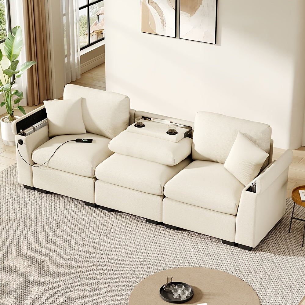 Chenille Bank – Inklapbare Sofa – Slaapbank – Zithoek – Opbergbank – Grijs – Met Opbergruimte & Inklapbare Tafel – Veelzijdig Inklapbaar & Comfortabel