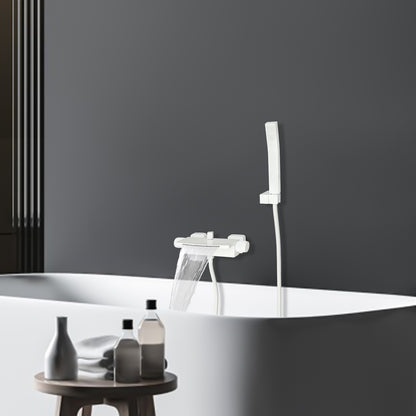 Muurmaandkraan – Badkraan – Douchekraan – Watervalkraan – Handdouche – Duurzaam Messing – Witte Mat Design