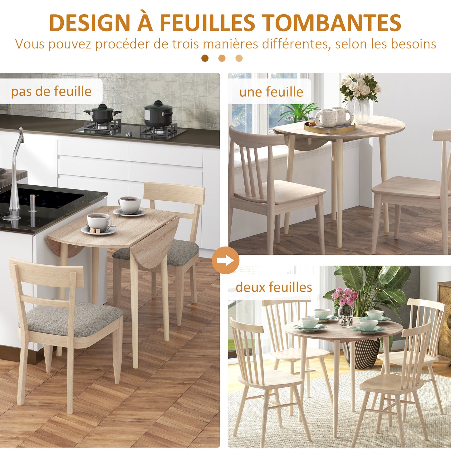 Eettafel – Uitschuifbare Tafel – Klaptafel – Ronde Tafel – Keukentafel – Ruimtebesparend Ontwerp – MDF Met Houten Poot – Ø 89 x 73,5 cm