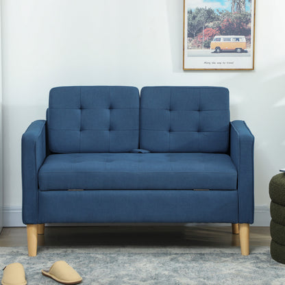 2-Zits Bank – Tweezitsbank – Loveseat – Zithoekbank – Bankje – Compact Blauw – Opbergruimte Onder Zitting – Stevig Rubberwood Frame