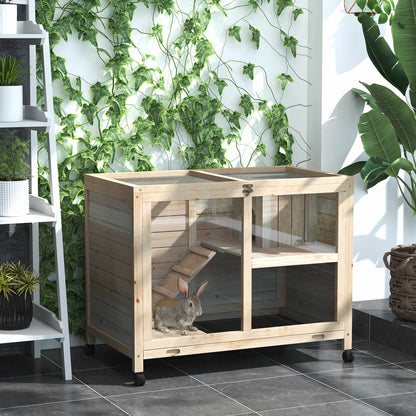 Konijnenkooi – Houten Konijnenverblijf – Konijnenhok – Dierenverblijf – Konijn Bench – Natuurlijk Massief Hout – Twee Verdiepingen Met Speelplatforms