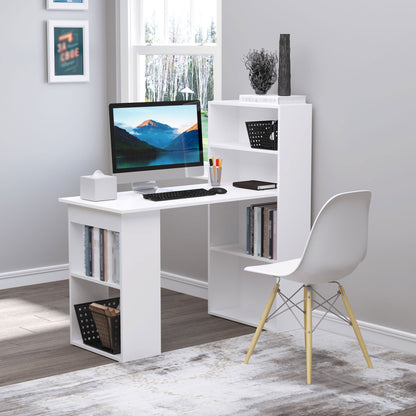 Bureau – Bureautafel – Computertafel – Werktafel – Schrijftafel – Wit – Compact Ontwerp – 6 Opbergvakken