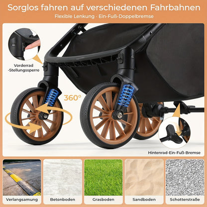 Hondenbuggy – Dierenwagen – Wandelwagen – Pet Stroller – Huisdierenbuggy – Opvouwbaar – Verstelbaar Handvat – Aluminium & Stalen Frame – 24,95 kg Draagvermogen – Schokdempers & All-Terrain Wielen