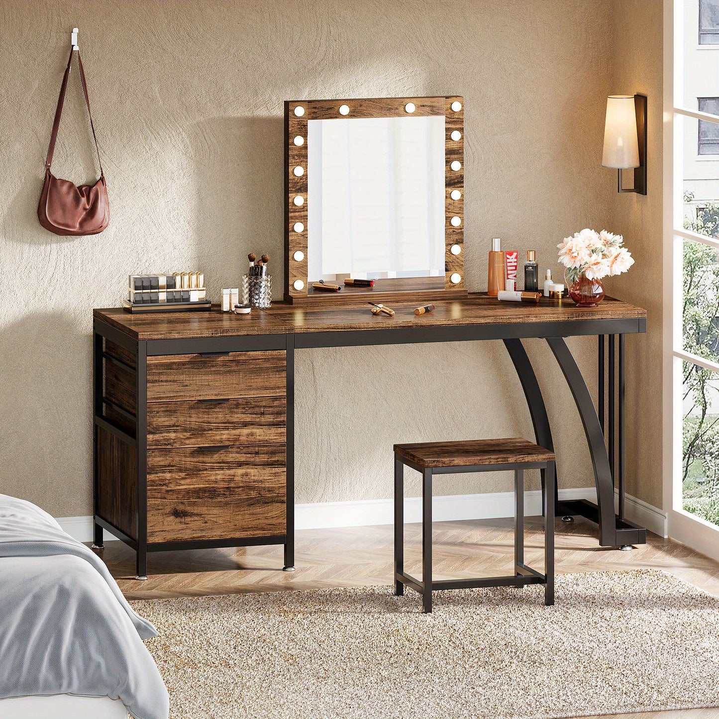 Kaptafel – Make-up Tafel – Cosmeticatafel – Opmaaktafel – Meubel – Industrieel Design – 150 cm Breed – Omkeerbare Laden
