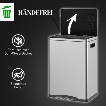 Prullenbak – Afvalbak – Pedaalemmer – Afvalemmer – Vuilnisbak – RVS 2x20 Liter – Voetpedaal Bedienbaar – Fingerprint Resistant