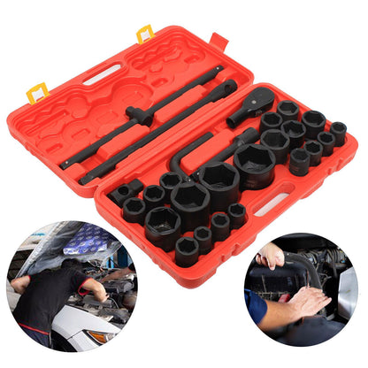 Impact Steeksleutelset – Dopsleutelset – Ratelsleutelset – Momentsleutel – Auto Steeksleutel – 26-delig 3/4" & 1" Aandrijving – Hittebehandeld Chroom-Vanadiumstaal – 21-65 mm Maten