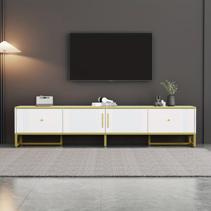TV Meubel – TV Kast – TV Dressoir – TV Meubels – Media Meubel – Wit Met Gouden Rand – 180x40x40 cm – Verstelbare Poten & Kabeldoorvoer