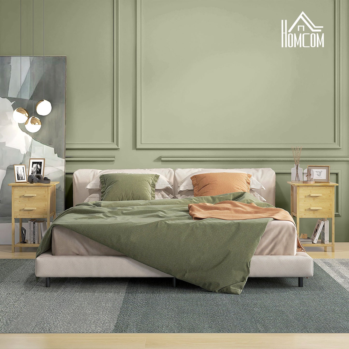 Nachtkastje – Bijzettafel – Ladekastje – Nachtkast – Wandkast – Set van 2 – Scandinavisch Design – Bamboe – 2 Lades & Plank – 40x34x60 cm – Duurzaam & Onderhoudsvriendelijk