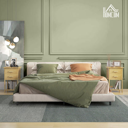Nachtkastje – Bijzettafel – Ladekastje – Nachtkast – Wandkast – Set van 2 – Scandinavisch Design – Bamboe – 2 Lades & Plank – 40x34x60 cm – Duurzaam & Onderhoudsvriendelijk