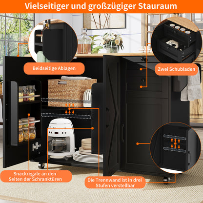 Keukeneiland – Keukentrolley – Keukenkast – Serveerwagen – Opbergmeubel – Multifunctioneel – Ruimtebesparend – Zwart Met Houtnerf Werkblad