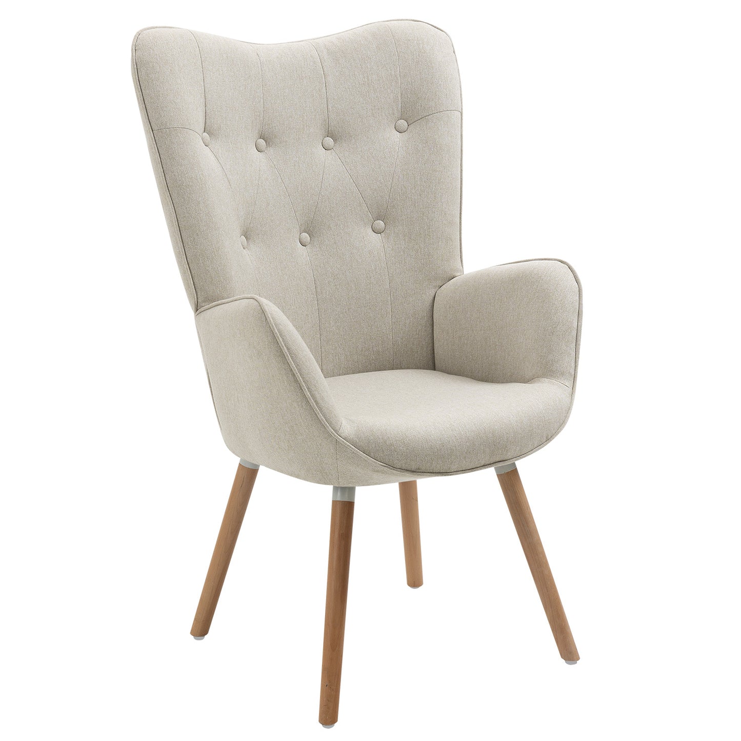 Fauteuil – Lounge Stoel – Relaxstoel – Zetel – Scandinavische Fauteuil Beige – Houten Armleuningen en Poten – Hoogwaardig Schuim – Compacte Afmetingen 66x71x109 cm