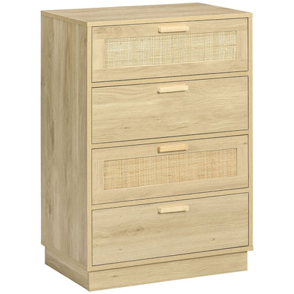Ladekast – Ladenkast – Kommode – Opbergkast – Dressoir – Bohemian Design – Natuurlijk Houten Frame – 4 Ruime Lades – 60x38x88,5 cm