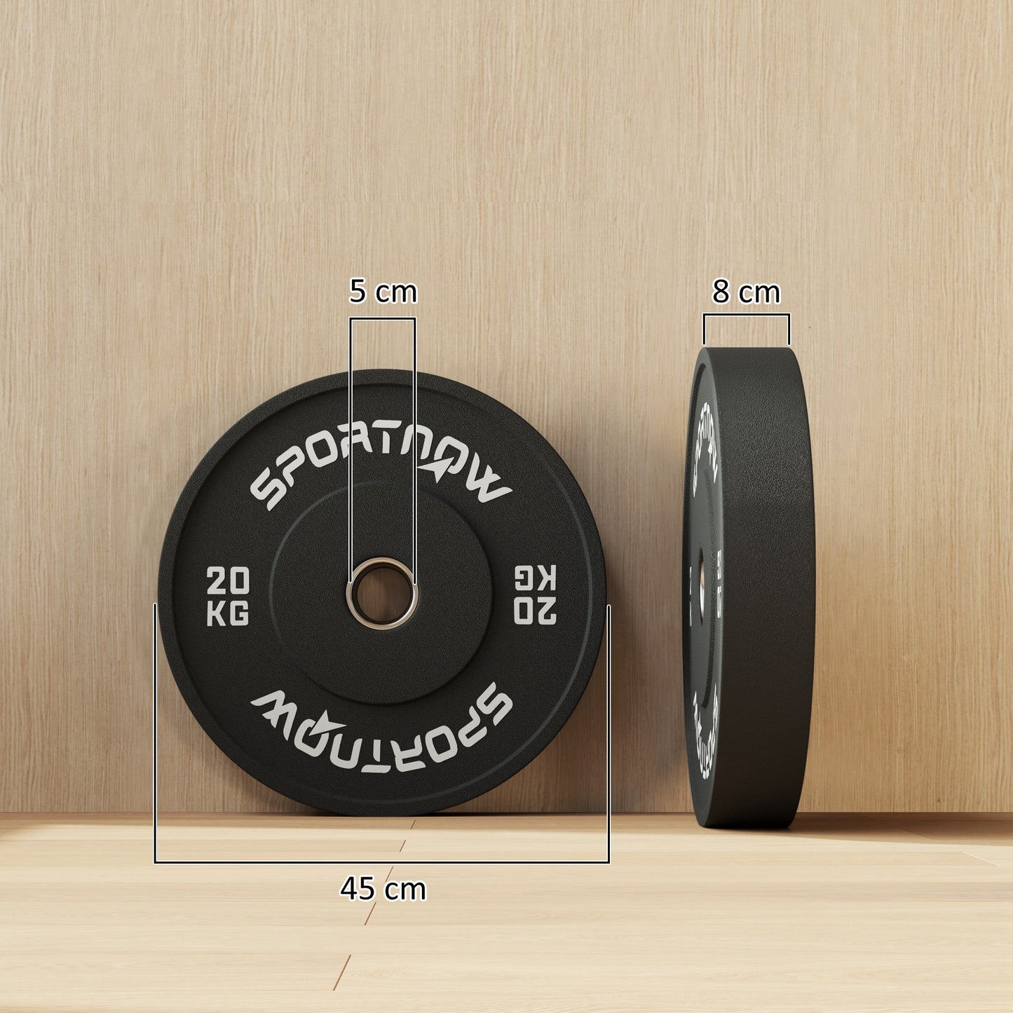 Gewichtsschijven – Halterschijven – Gewicht Platen – Haltergewichten – Gewicht Schijven – Olympische Standaard – Rubberen Coating – 2 x 20 kg – Zwart
