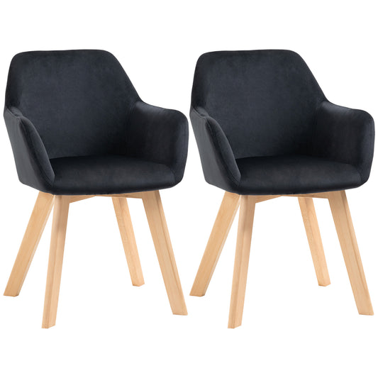Eetkamerstoelen – Stoelen – Zitmeubels – Armleunstoelen – Keukenstoelen – Zwarte Velvet Bekleding – Massief Houten Poten – Ergonomisch Comfort – Set van 2