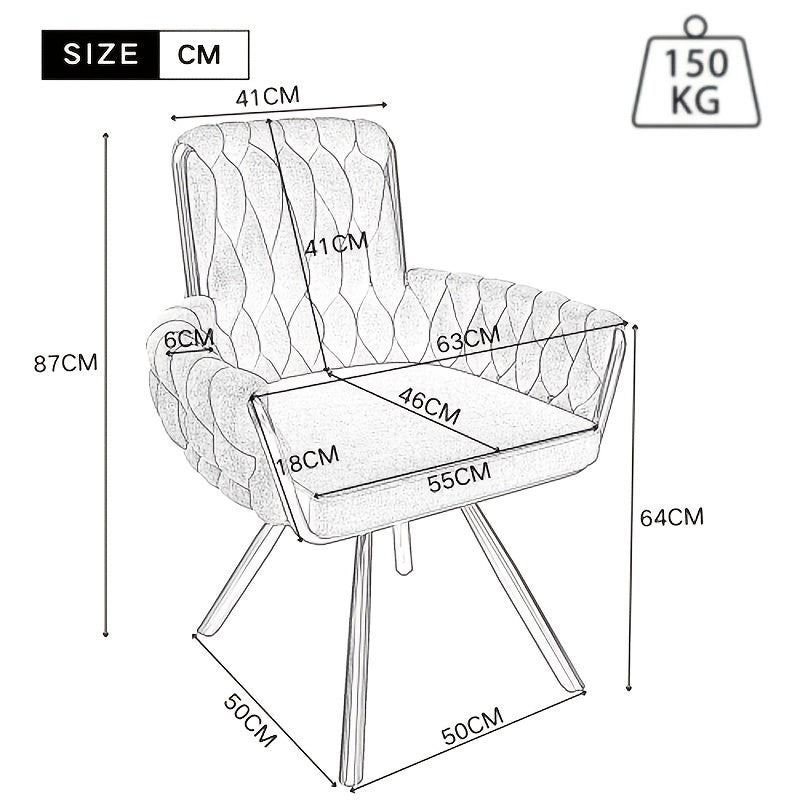 Draaistoel – Bureaustoel – Eetkamerstoel – Kuipstoel – Fauteuil – 360° Draaibaar – Stevig Metalen Onderstel – Katoenen Bekleding – Compact Ontwerp – Geschikt Voor Harde Vloeren